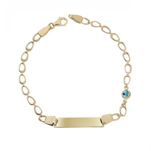9K Χρυσό Bραχιόλι Παιδική Ταυτότητα με Ματάκι TP13BJ