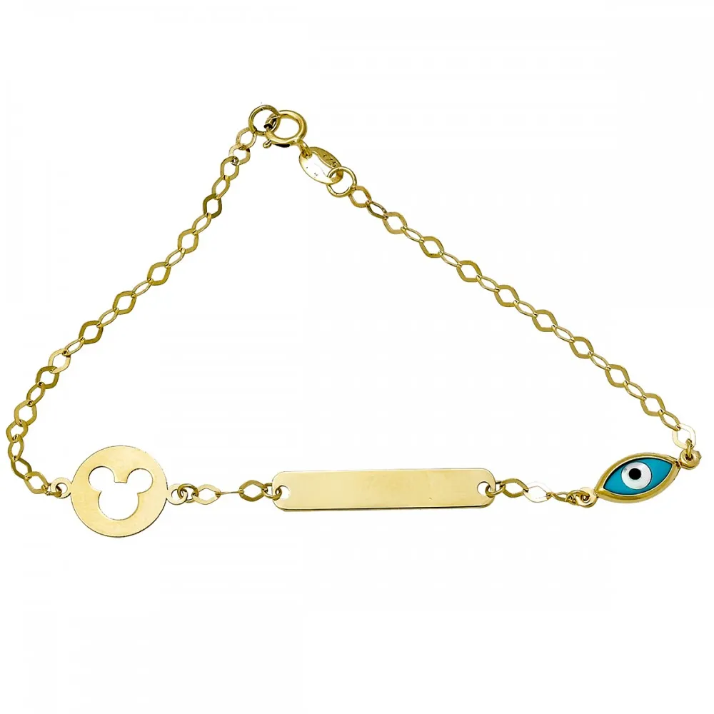 9K Χρυσό Bραχιόλι Παιδική Ταυτότητα με Ματάκι TT122FL