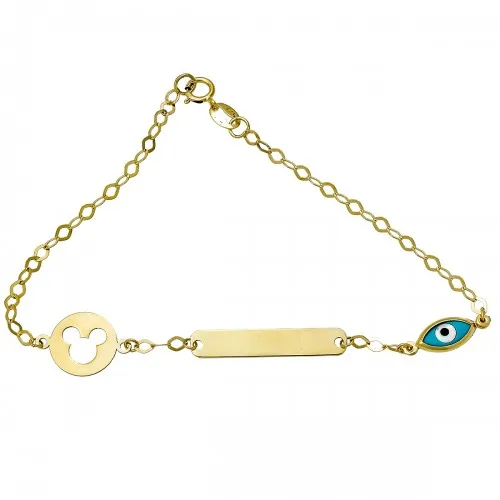 9K Χρυσό Bραχιόλι Παιδική Ταυτότητα με Ματάκι TT122FL
