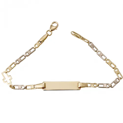 14K Χρυσό Δίχρωμο Βραχιόλι Ταυτότητα με Σταυρό TT210KK