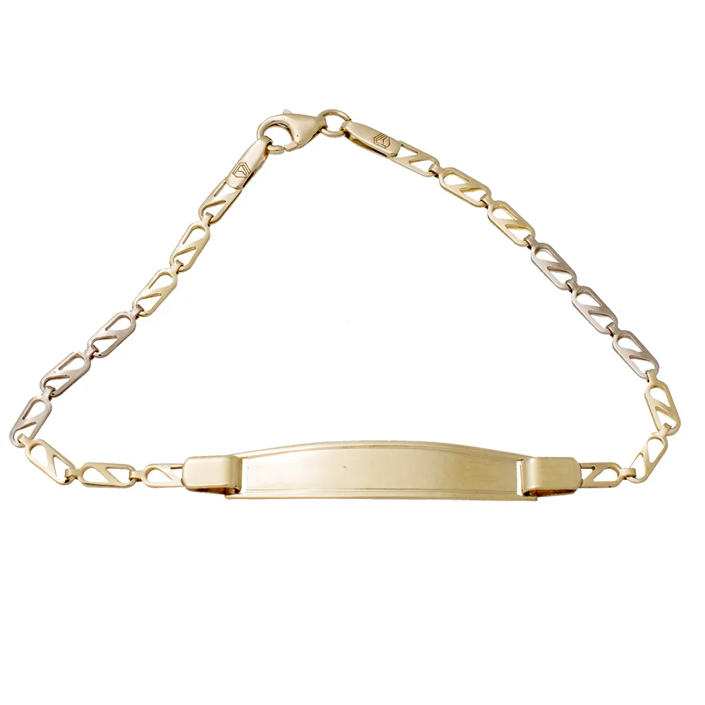 9K Χρυσό Δίχρωμο Bραχιόλι Ταυτότητα TT605KK