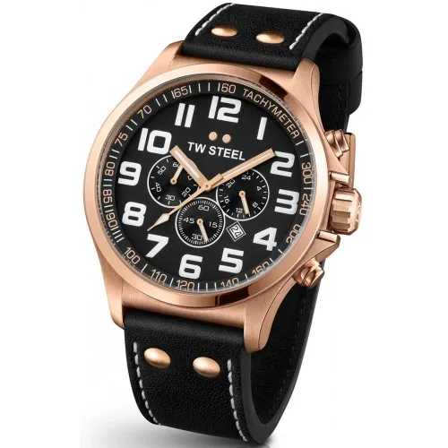 TW STEEL Pilot Chrono Black Leather Strap TW418