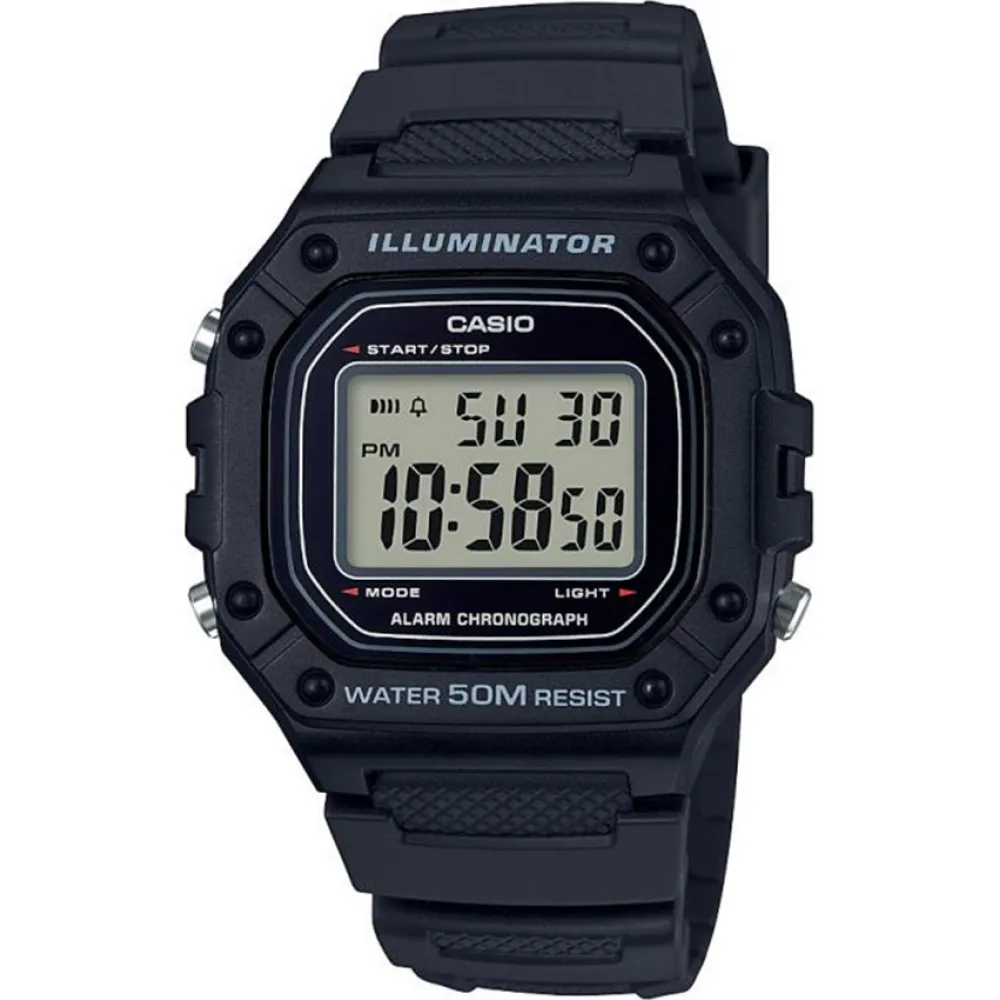 CASIO Collection Black Rubber Strap W-218H-1AVEF