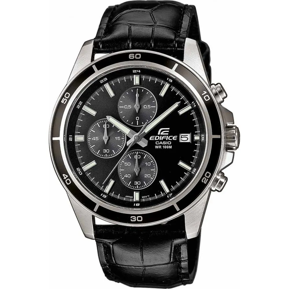 CASIO Edifice Χρονογράφος με Μαύρο Δερμάτινο Λουράκι EFR-526L-1AVUEF