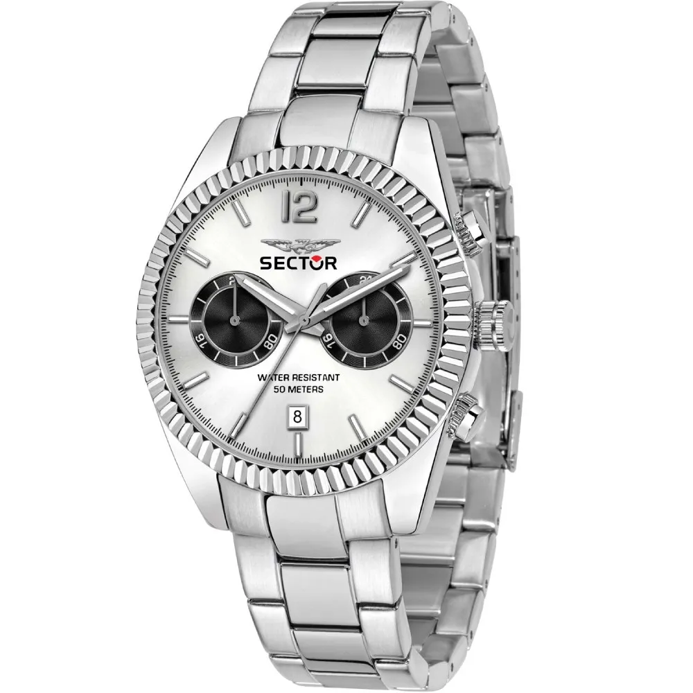 SECTOR 240 Dual Time Silver Stainless Steel Bracelet R3253240007
