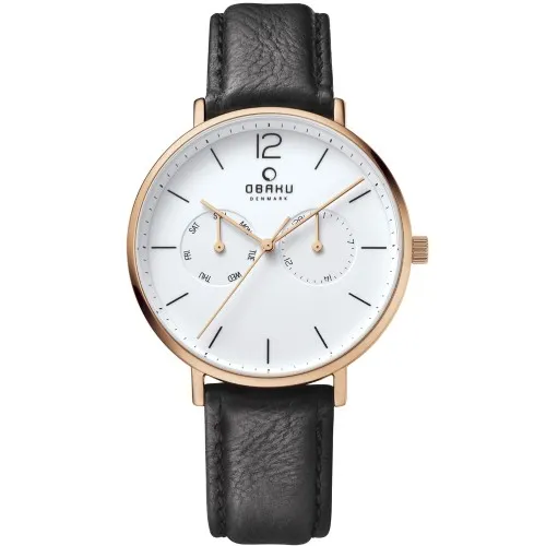 OBAKU Flod Coal Black Leather Strap V182GMVWRB