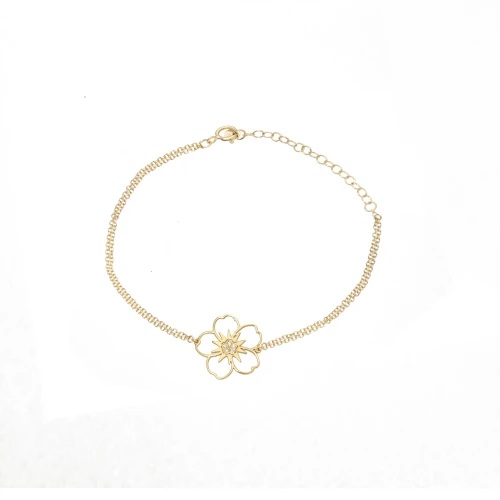 14K Χρυσό Βραχιόλι "Λουλούδι" με Διαμάντι XB2803
