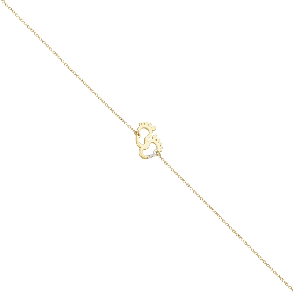 14K Χρυσό Βραχιόλι "Παιδικές Πατούσες" με Διαμάντι XB4363
