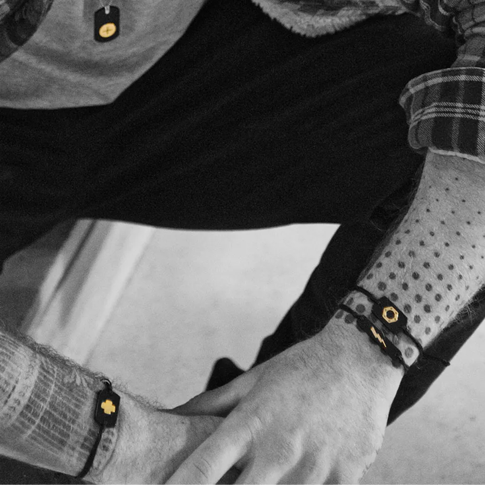 Rockman, 14K Χρυσό Bραχιόλι Αντρικό Μακραμέ, Κεραυνός, XB461001