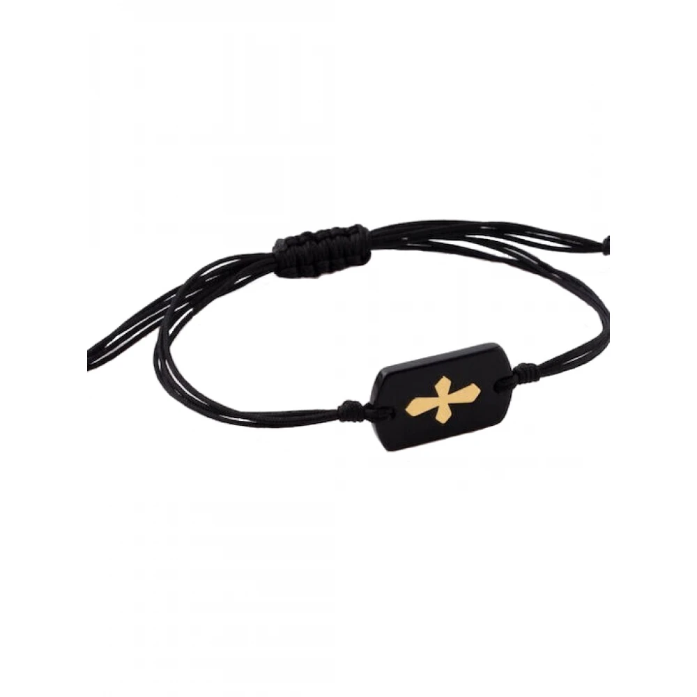 Rockman 14K Χρυσό Bραχιόλι Αντρικό Μακραμέ, Σταυρός XB464500