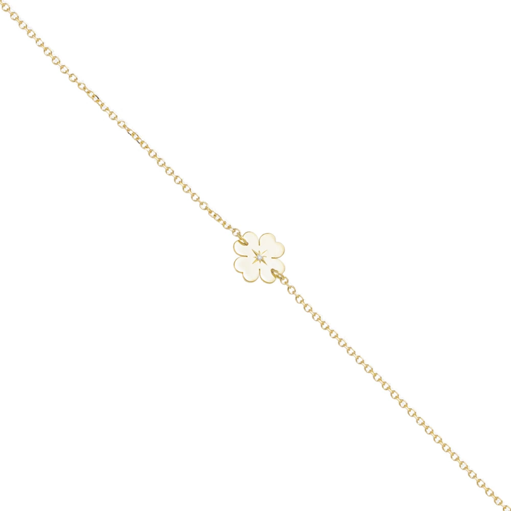 14K Χρυσό Βραχιόλι "Τετράφυλλο τριφύλλι" με Διαμάντι XB4780