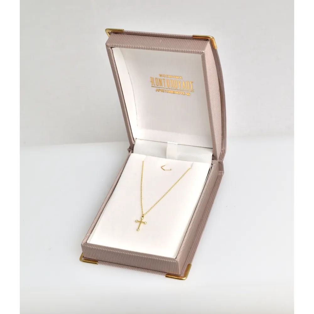 14Κ Χρυσός Σταυρός με Διαμάντι & Αλυσίδα XK2553