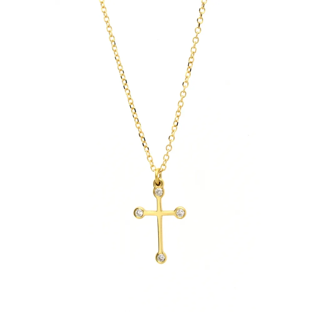 14Κ Χρυσός Σταυρός με Διαμάντι & Αλυσίδα XK2553