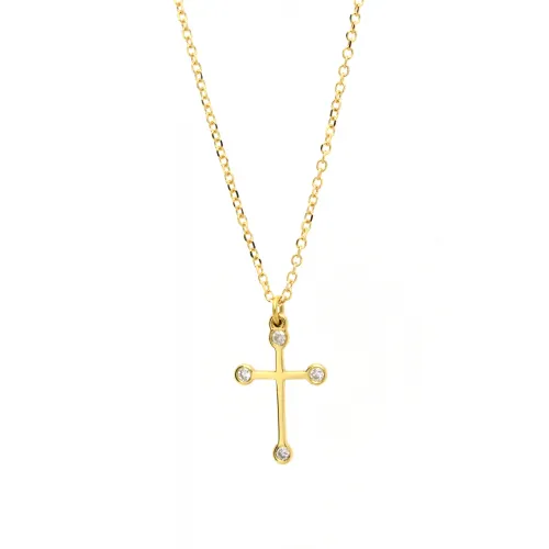 14Κ Χρυσός Σταυρός με Διαμάντι & Αλυσίδα XK2553
