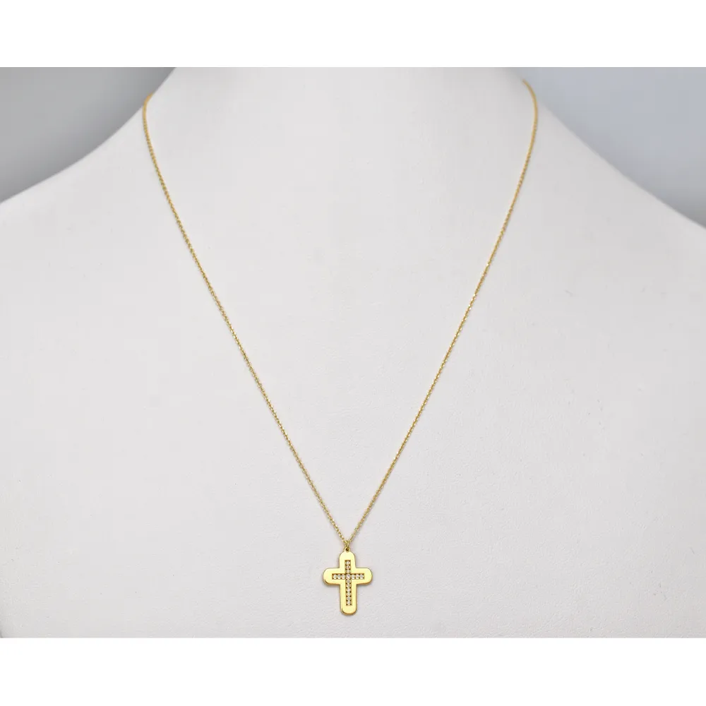 14Κ Χρυσός Σταυρός με Διαμάντια & Αλυσίδα XK3204