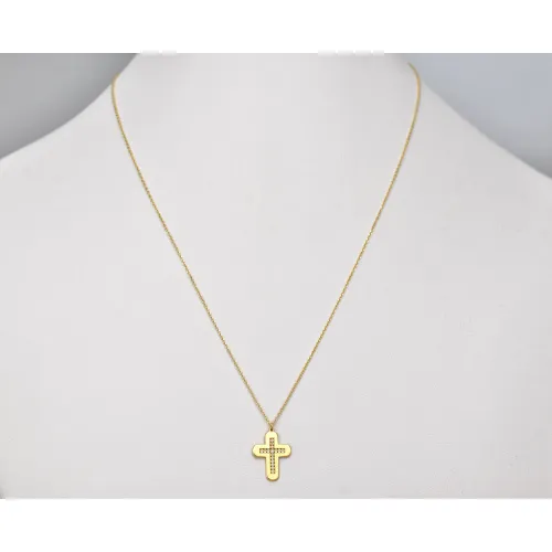 14Κ Χρυσός Σταυρός με Διαμάντια & Αλυσίδα XK3204