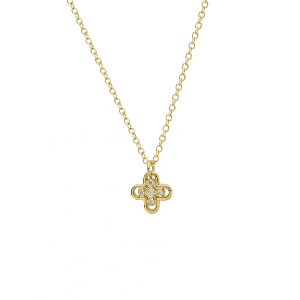 14Κ Χρυσός Σταυρός με Διαμάντια & Αλυσίδα XK3409