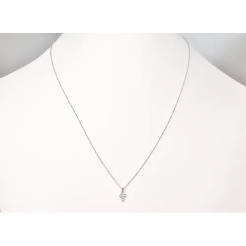 14K Λευκόχρυσο Κολιέ με Σταυρό Με Διαμάντια XK4426