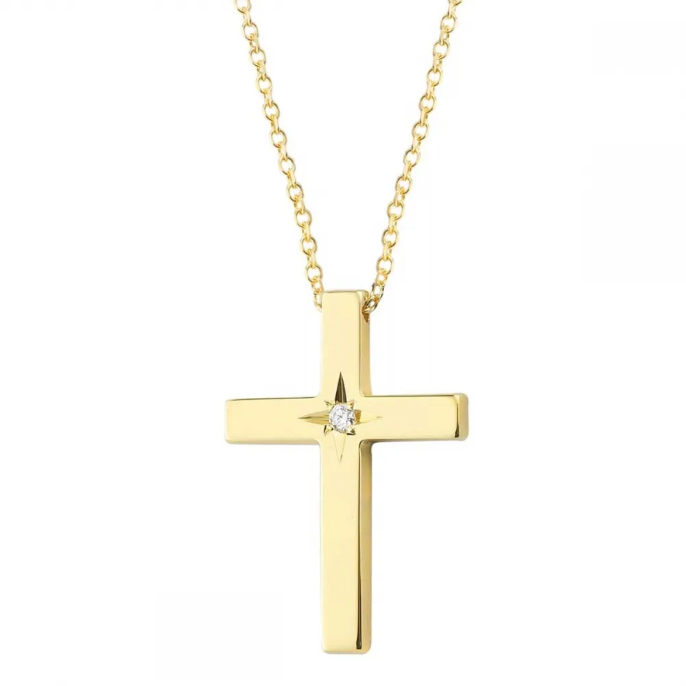 14K Χρυσός Σταυρός Με Διαμάντι Και 14Κ Χρυσή Καδένα XK4737 
