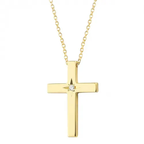 14K Χρυσός Σταυρός Με Διαμάντι Και 14Κ Χρυσή Καδένα XK4737 