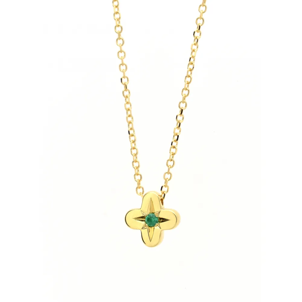 14K Χρυσό Κολιέ Σταυρός με Σμαράγδι  XK47605