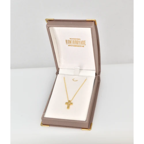 18Κ Χρυσός Σταυρός με Διαμάντια & Αλυσίδα XK4823