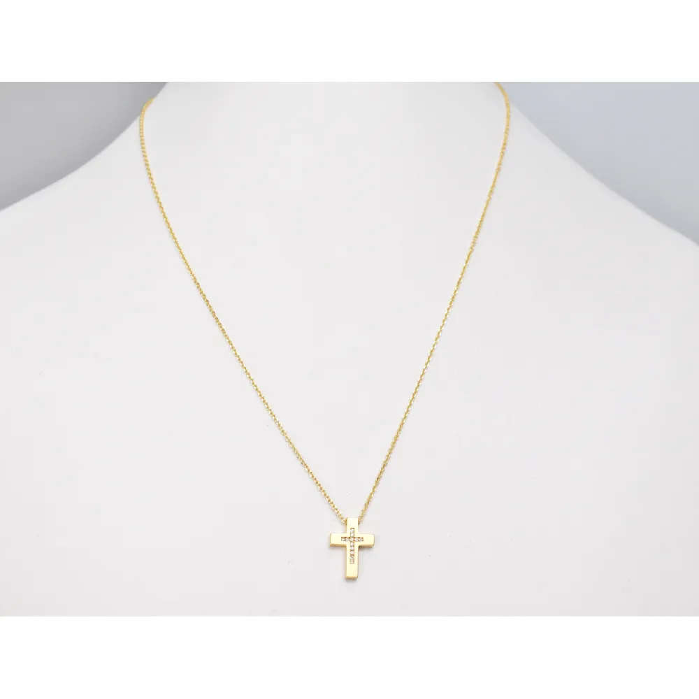 18Κ Χρυσός Σταυρός με Διαμάντια & Αλυσίδα XK4823