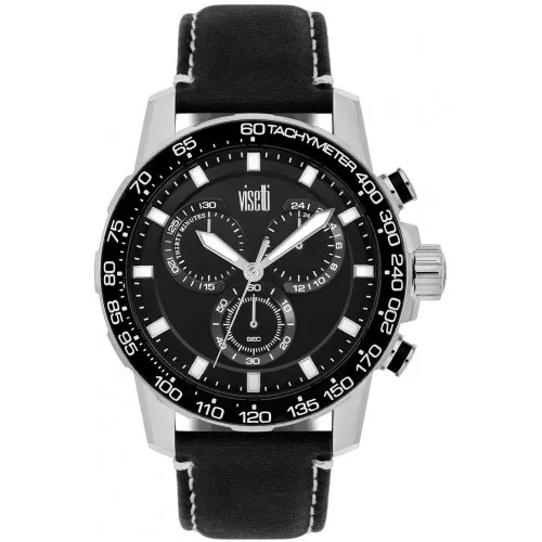 VISETTI Chrono-L με Μαύρο Δερμάτινο Λουράκι ZE-SW694SB