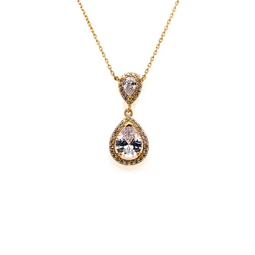 925 Ασήμι Κολιέ Επιχρυσωμένο με Λευκές Πέτρες AZN1530MJG