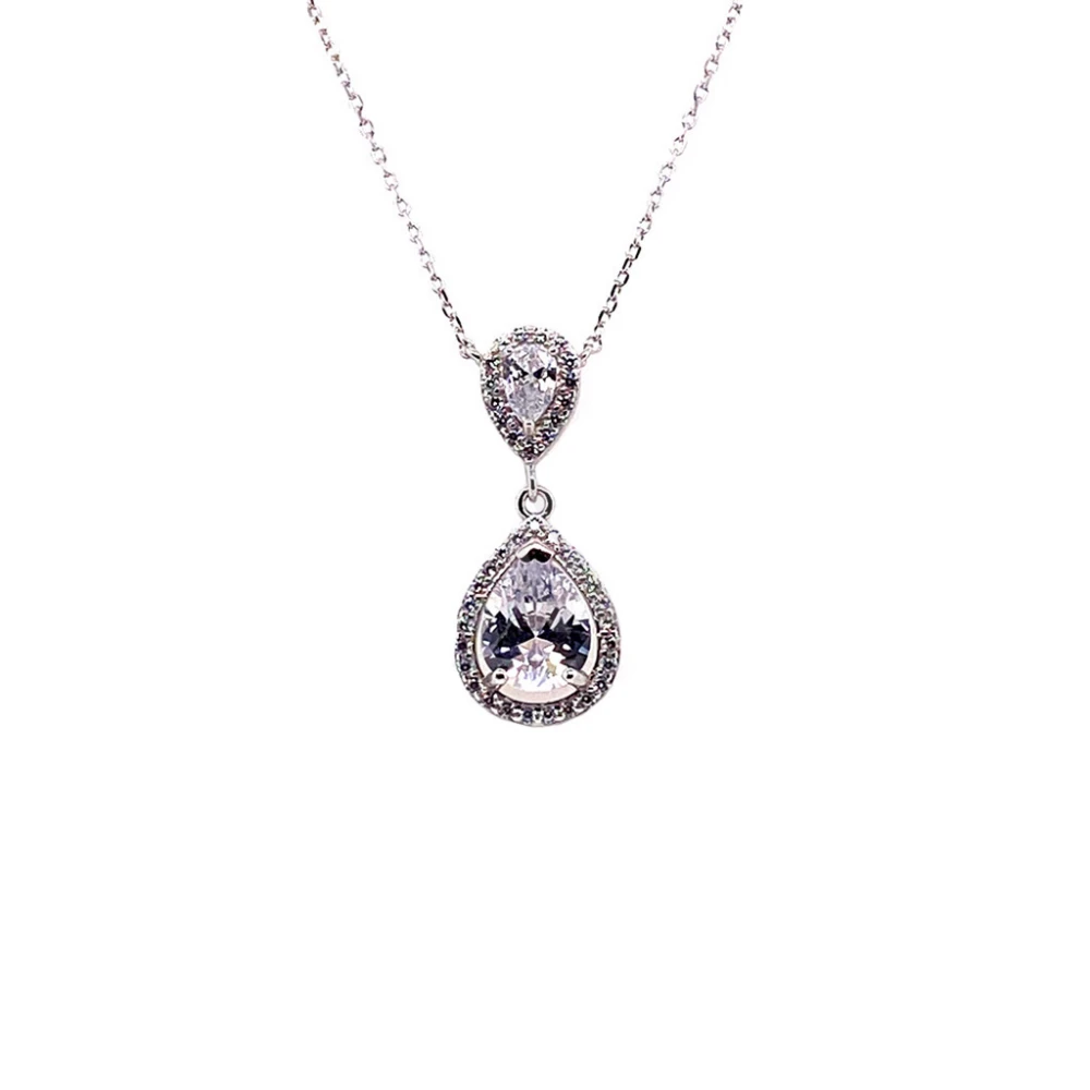 925 Ασήμι Κολιέ με Λευκές Πέτρες SL925ZN1530MJS