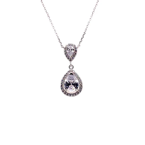 925 Ασήμι Κολιέ με Λευκές Πέτρες SL925ZN1530MJS