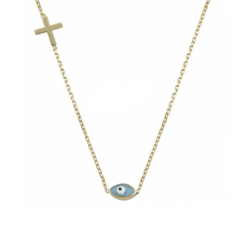 14K Χρυσό Κολιέ Με Ματάκι & Σταυρό K8102-0