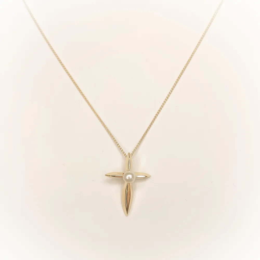 14Κ Χρυσός Σταυρός με Μαργαριτάρι ST209MR