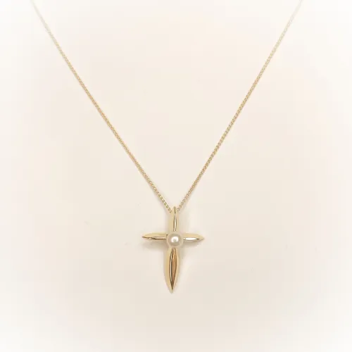 14Κ Χρυσός Σταυρός με Μαργαριτάρι ST209MR