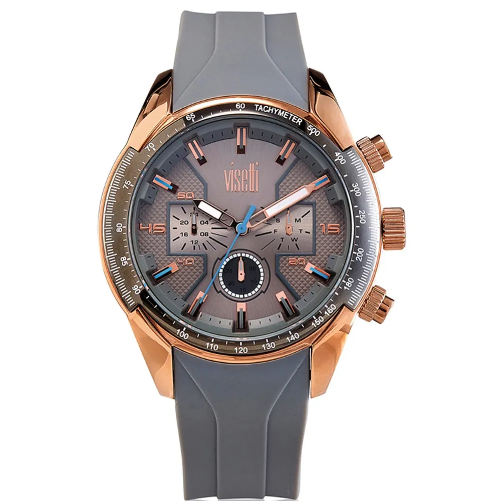 VISETTI Deus Rose Gold Grey Rubber Strap ZT664