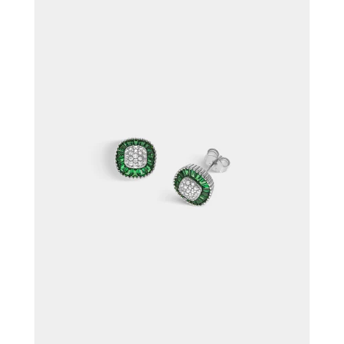 VOGUE 925 Ασημί Επιχρυσωμένα Σκουλαρίκια με Λευκά και Πράσινα Ζιργκόν 20170517253