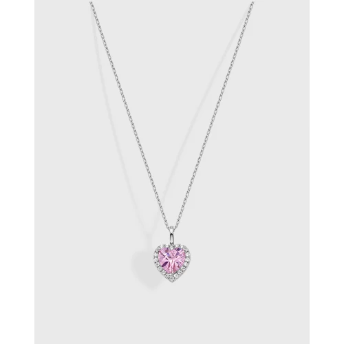 VOGUE 925 Ασήμι Κολιέ "Καρδιά" με Ροζ και Λευκά Ζιργκόν, 20171635433