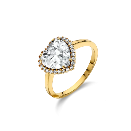 VOGUE 925 Ασήμι Δαχτυλίδι Επιχρυσωμένο με Λευκά Ζιργκόν "Καρδιά" 2017205111.1