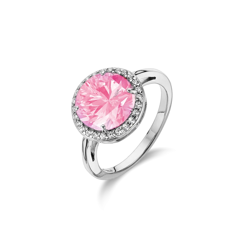 VOGUE 925 Ασήμι Μονόπετρο Δαχτυλίδι Ροζέτα με Ροζ Ζιργκόν 2017215113.3