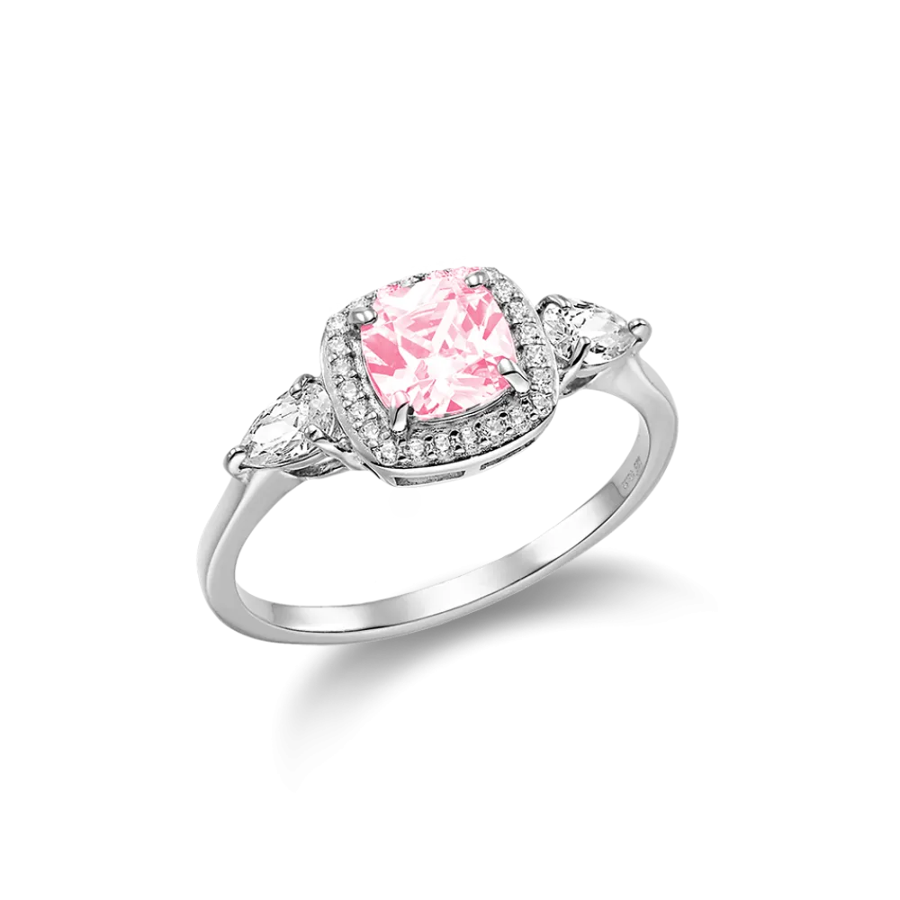 VOGUE 925 Ασήμι Μονόπετρο Δαχτυλίδι με ροζ cushion ζιργκόν 20172754133