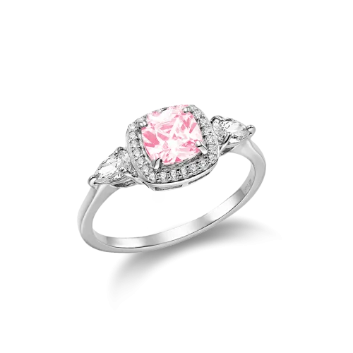 VOGUE 925 Ασήμι Μονόπετρο Δαχτυλίδι με ροζ cushion ζιργκόν 20172754133