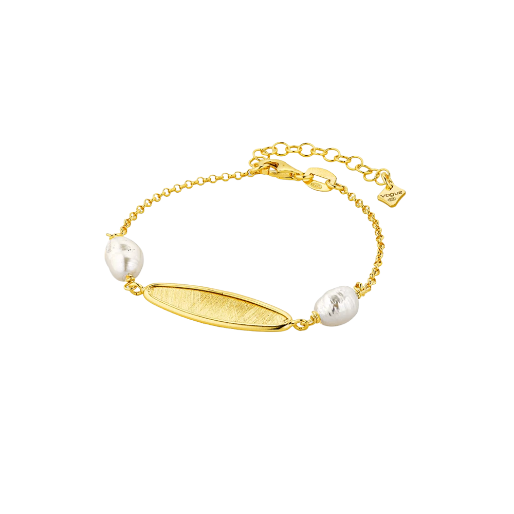 VOGUE 925 Ασήμι Βραχιόλι Επιχρυσωμένο με Μαργαριτάρια και Οβάλ στοιχείο 20173924341