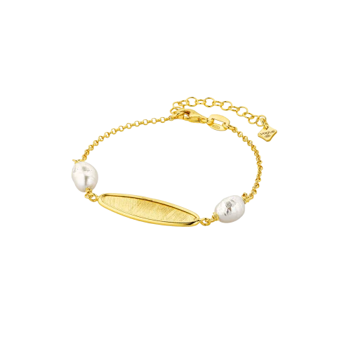 VOGUE 925 Ασήμι Βραχιόλι Επιχρυσωμένο με Μαργαριτάρια και Οβάλ στοιχείο 20173924341