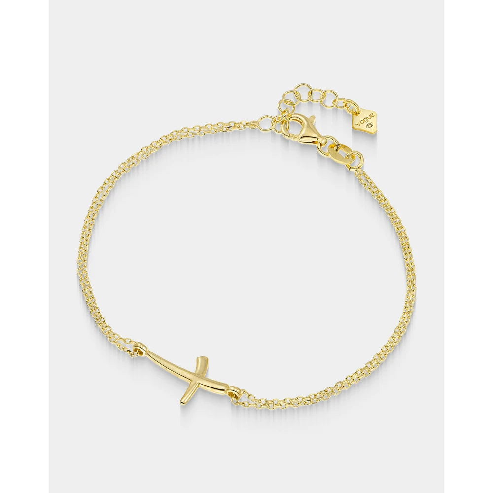 VOGUE 925 Ασήμι Βραχιόλι Επιχρυσωμένο με Διπλή Αλυσίδα και Σταυρό 20174234301