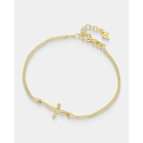 VOGUE 925 Ασήμι Βραχιόλι Επιχρυσωμένο με Διπλή Αλυσίδα και Σταυρό 20174234301
