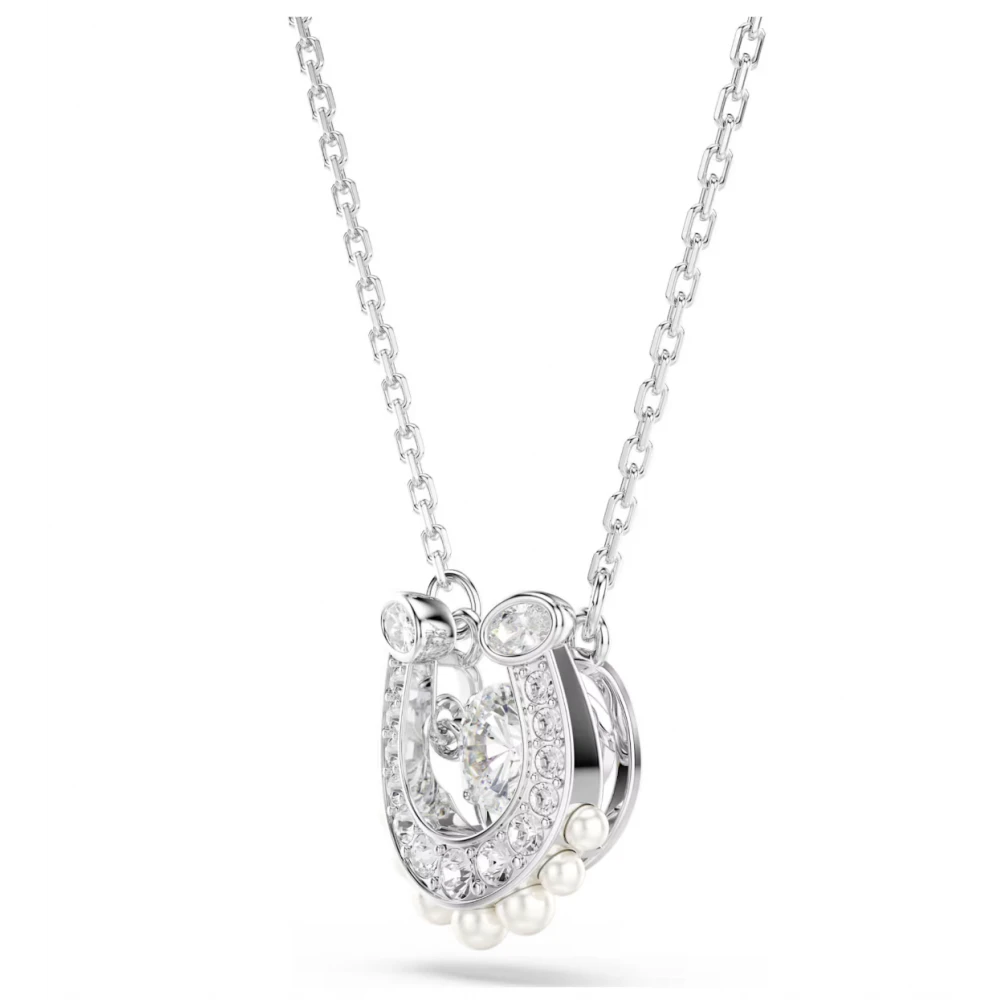 SWAROVSKI Symbolica, Μενταγιόν με Αλυσίδα, Crystal Pearl, Στρογγυλή κοπή, Pave, Λευκό, Πέταλο, Επιμετάλλωση ροδίου 5736972