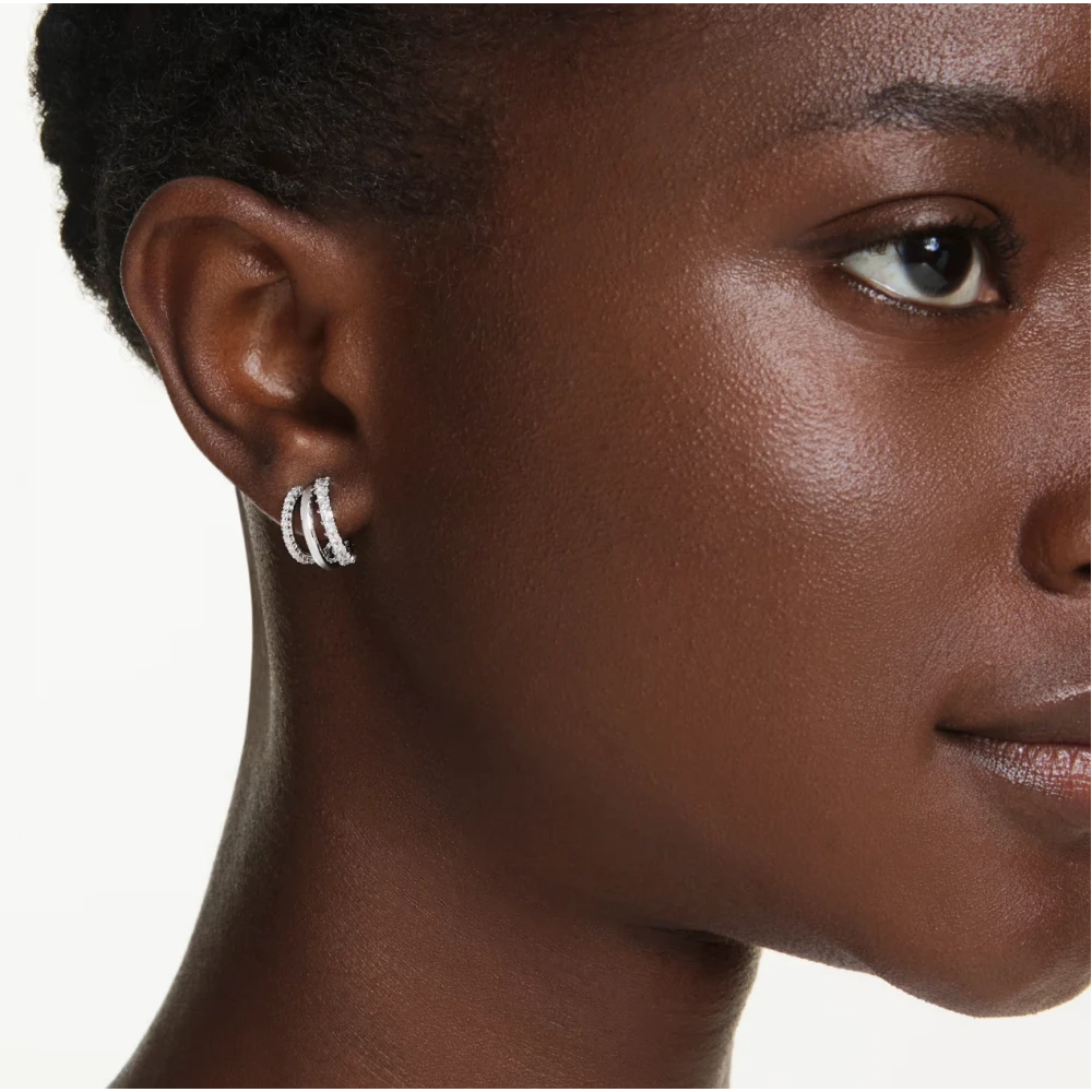 SWAROVSKI Σκουλαρίκια Κρίκοι Hyperbola, Στρογγυλή Κοπή, Λευκά, Επιμετάλλωση ροδίου 5737110