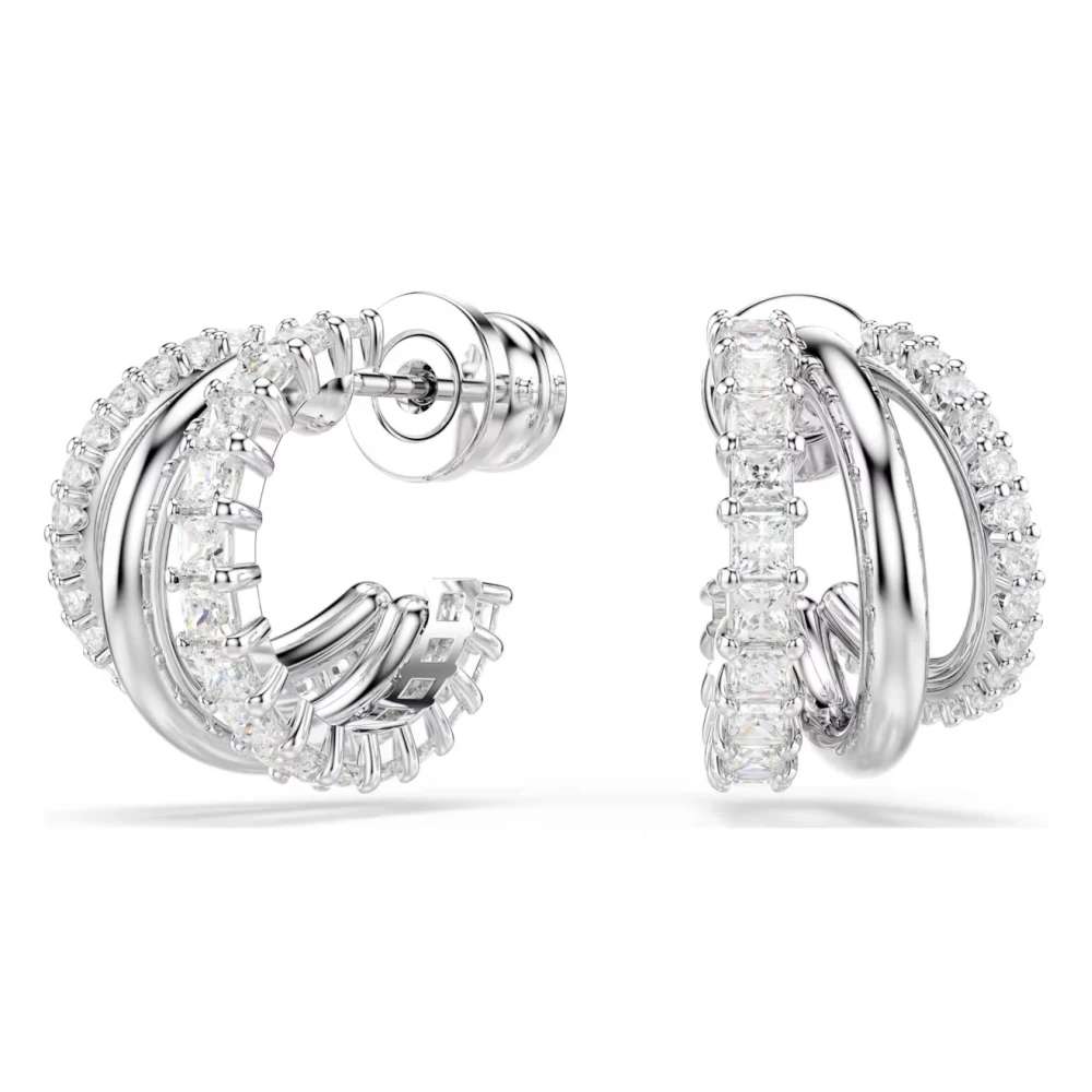 SWAROVSKI Σκουλαρίκια Κρίκοι Hyperbola, Στρογγυλή Κοπή, Λευκά, Επιμετάλλωση ροδίου 5737110