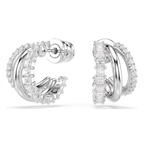 SWAROVSKI Σκουλαρίκια Κρίκοι Hyperbola, Στρογγυλή Κοπή, Λευκά, Επιμετάλλωση ροδίου 5737110