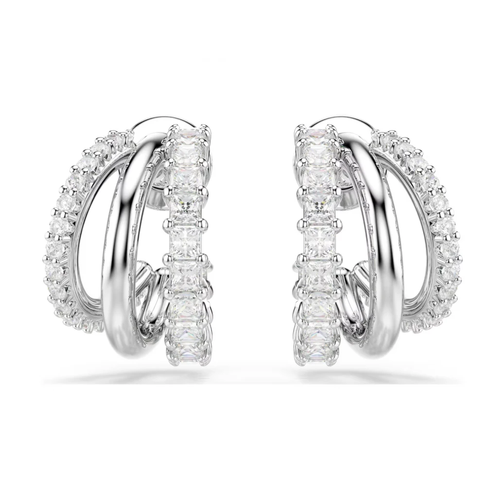 SWAROVSKI Σκουλαρίκια Κρίκοι Hyperbola, Στρογγυλή Κοπή, Λευκά, Επιμετάλλωση ροδίου 5737110